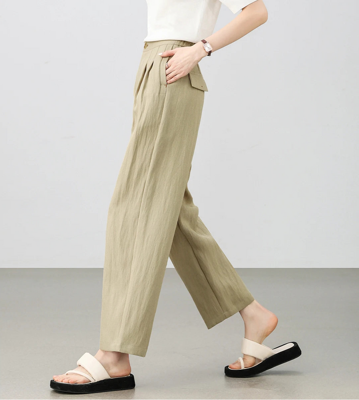 Pleated Linen Wide-Leg Trousers