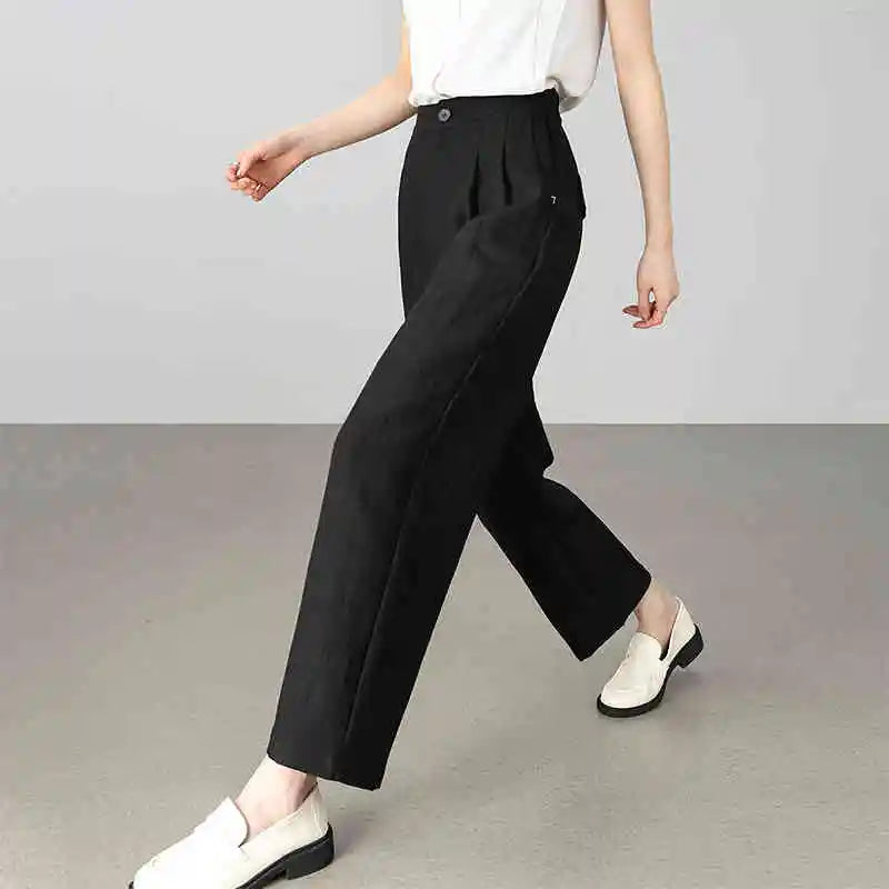 Pleated Linen Wide-Leg Trousers