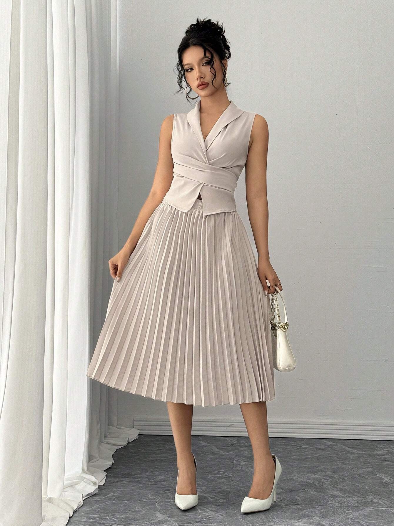  Pleated Skirt and Wrap Waistcoat Set