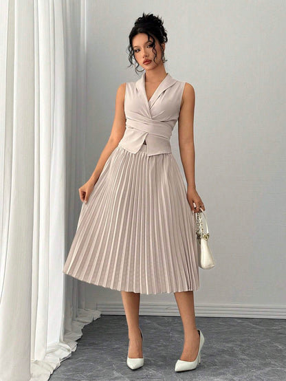  Pleated Skirt and Wrap Waistcoat Set
