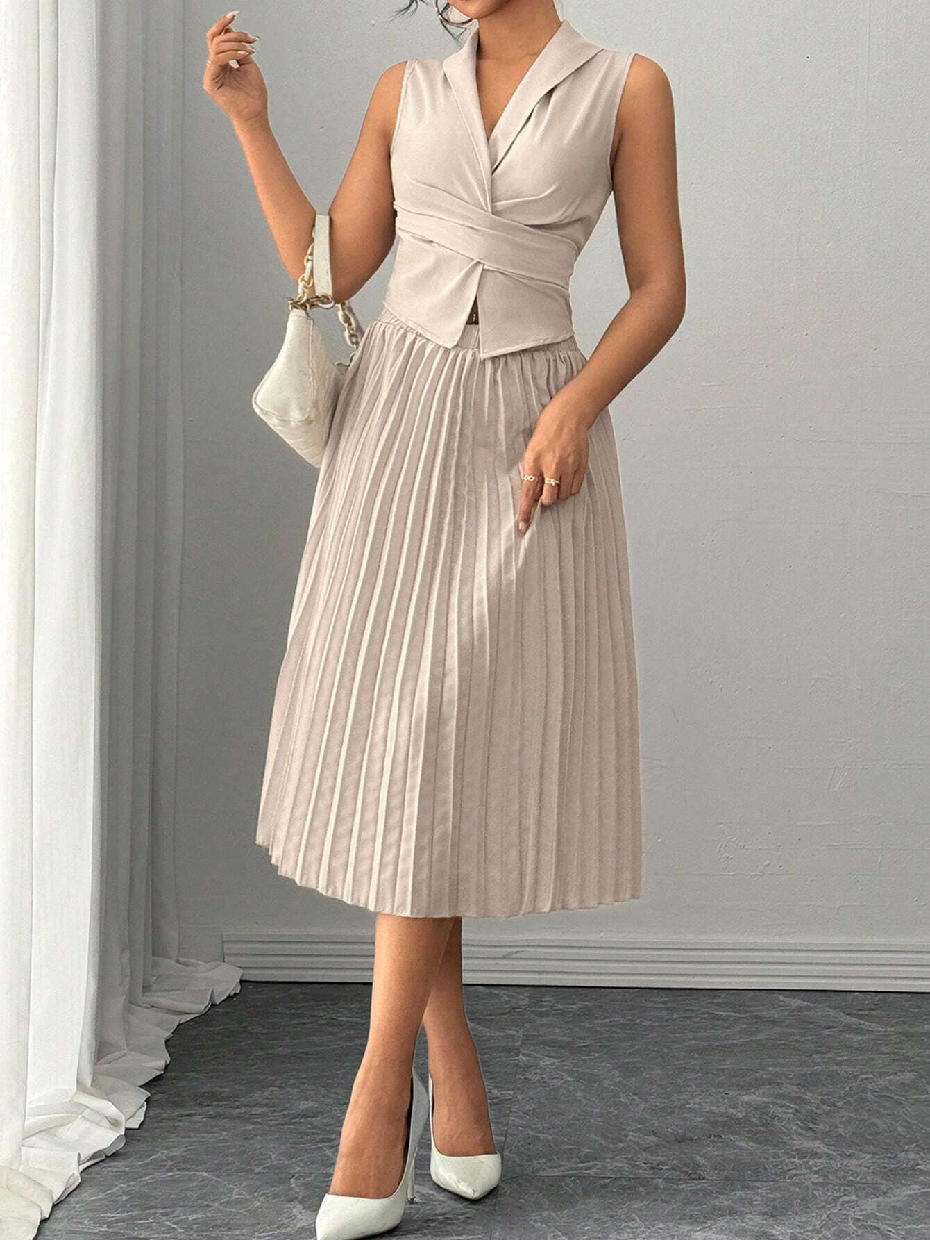  Pleated Skirt and Wrap Waistcoat Set