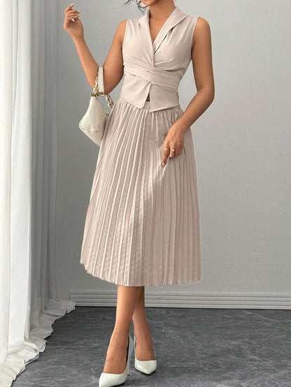  Pleated Skirt and Wrap Waistcoat Set