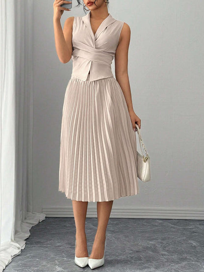  Pleated Skirt and Wrap Waistcoat Set
