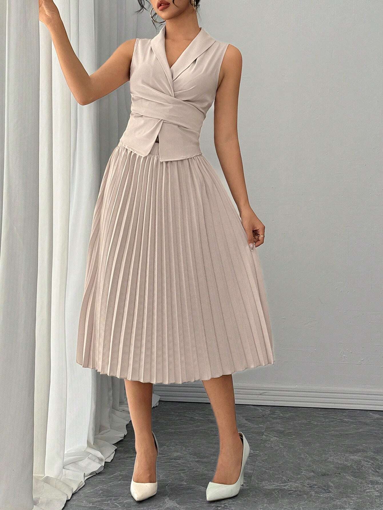  Pleated Skirt and Wrap Waistcoat Set