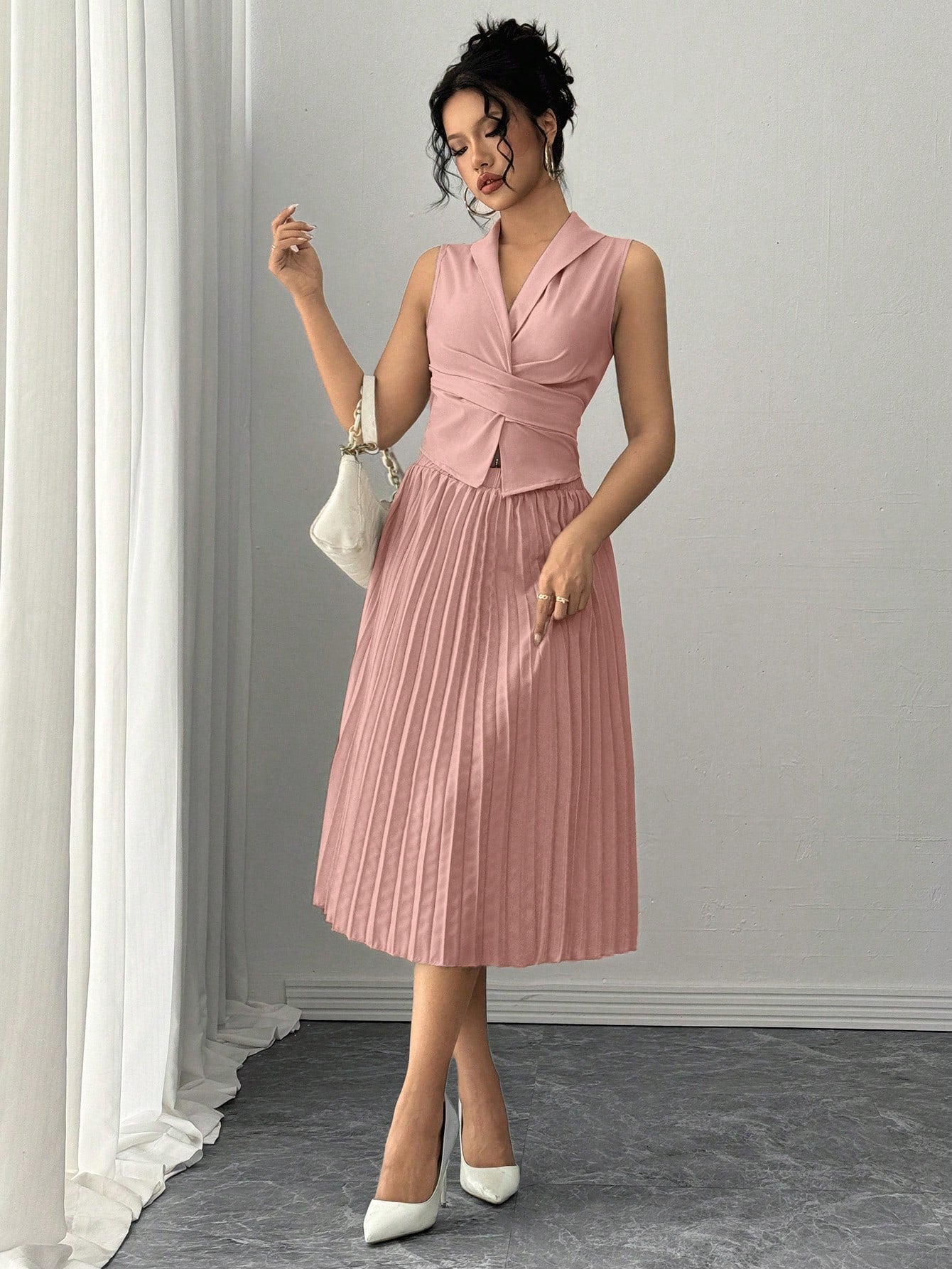  Pleated Skirt and Wrap Waistcoat Set