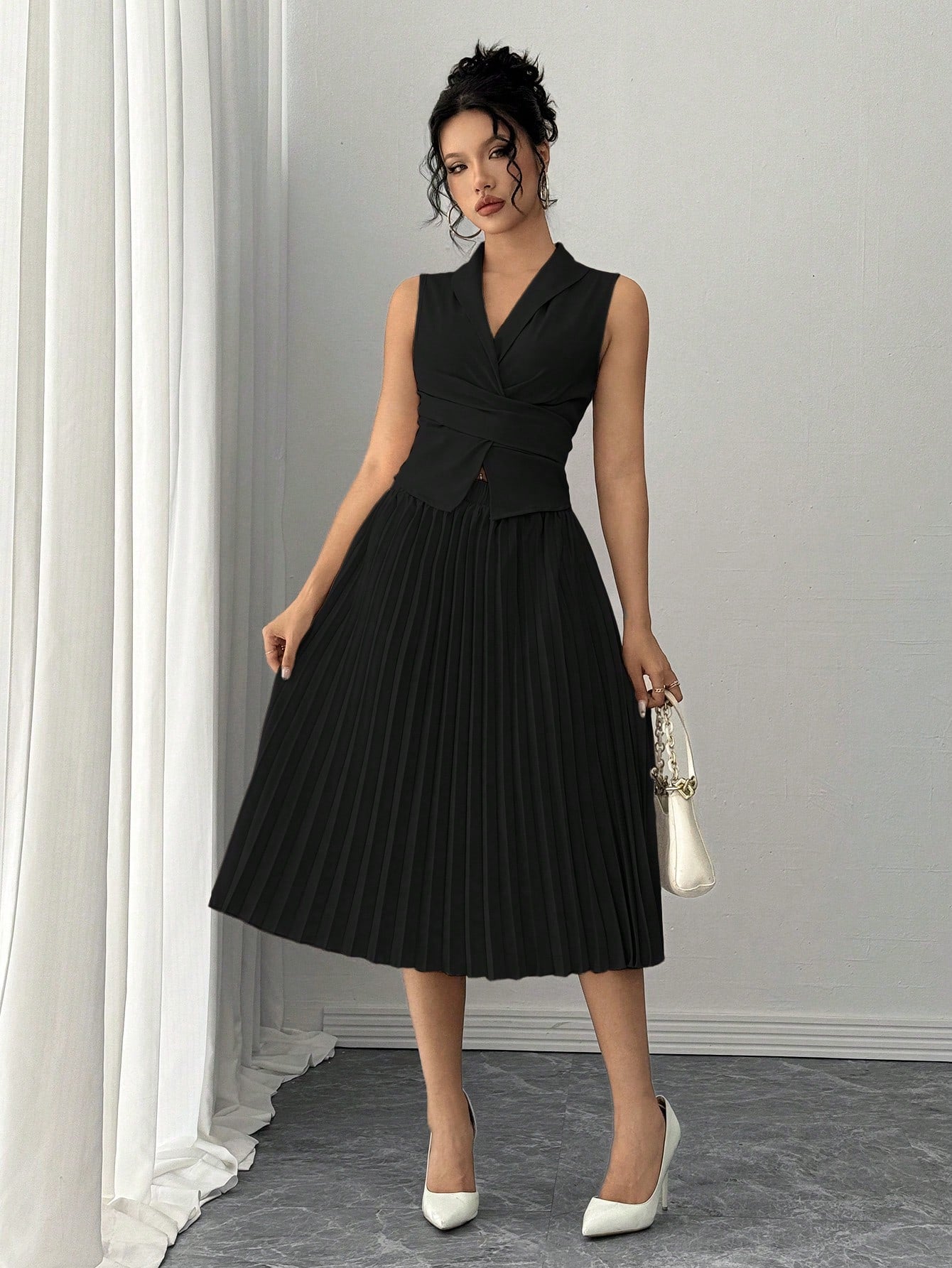  Pleated Skirt and Wrap Waistcoat Set