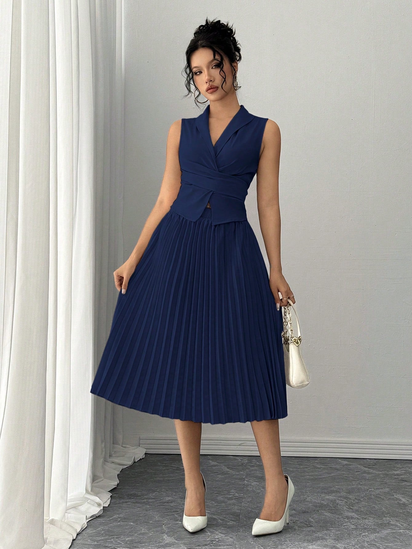  Pleated Skirt and Wrap Waistcoat Set