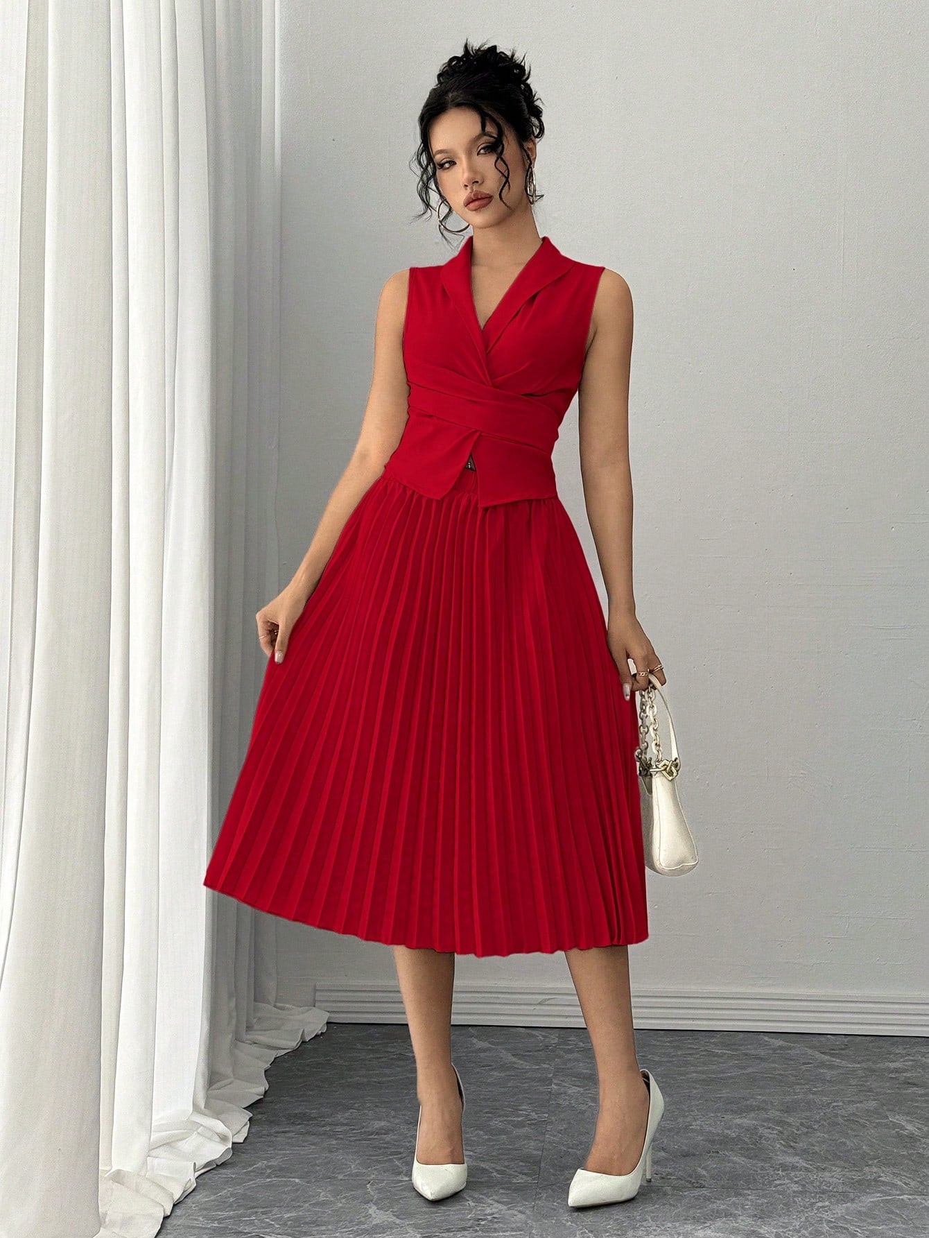  Pleated Skirt and Wrap Waistcoat Set