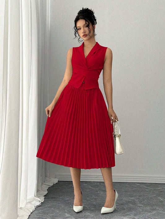  Pleated Skirt and Wrap Waistcoat Set