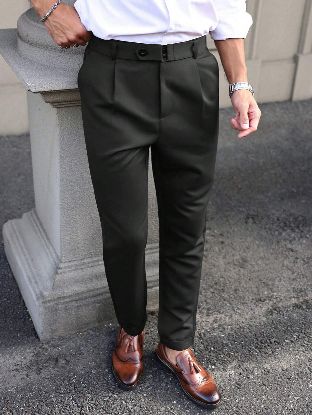 Pleated Tapered Ankle Trousers