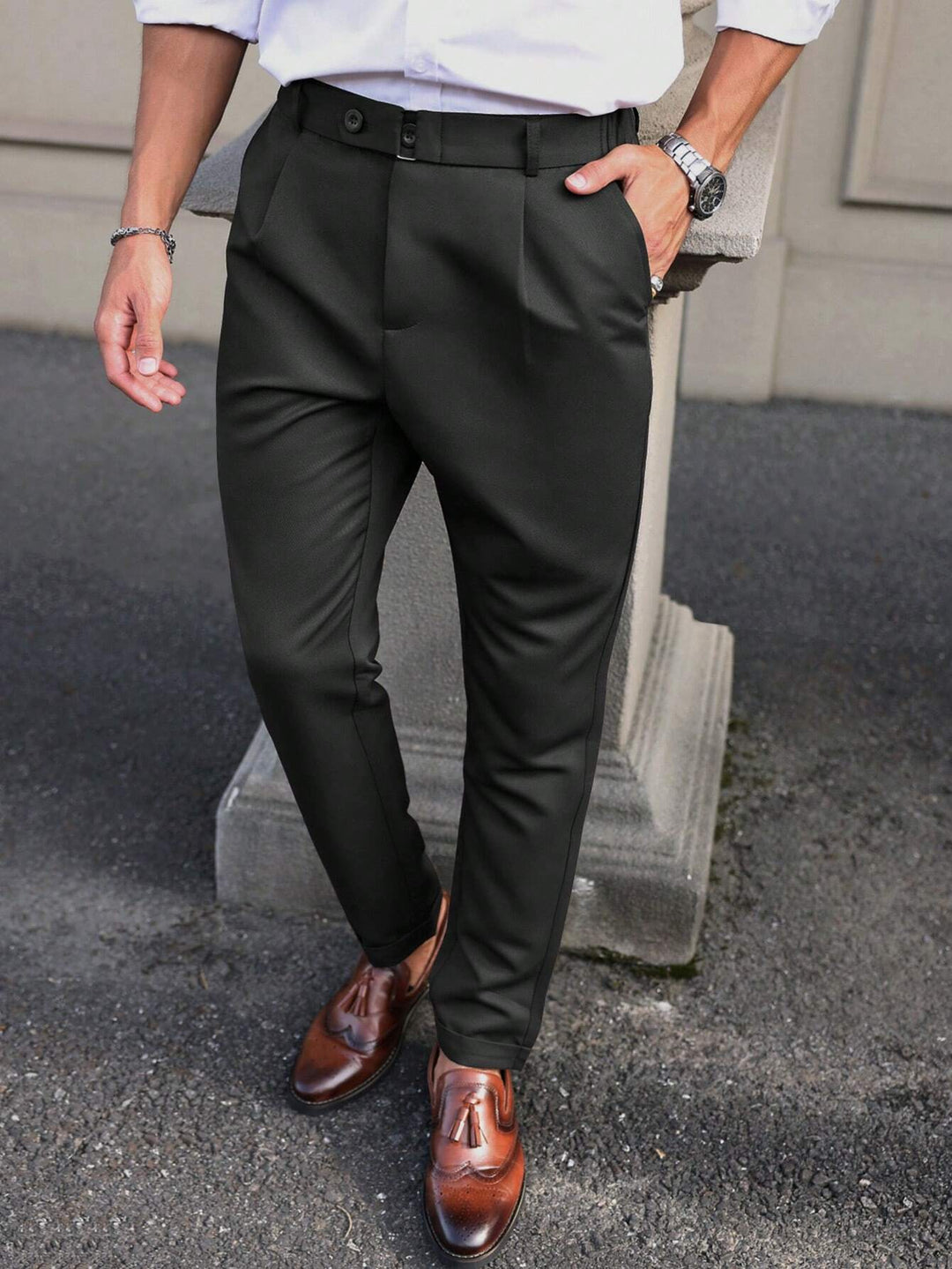 Pleated Tapered Ankle Trousers