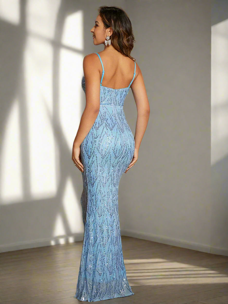 Plunging V-Neck Sequin Formal Gown
