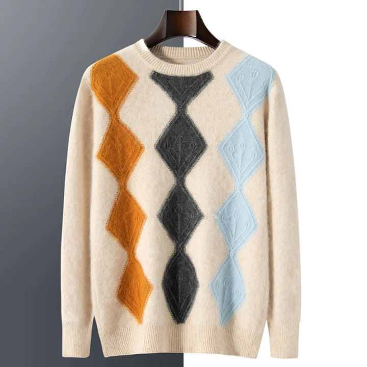 Premium Mink Cashmere Argyle Pullover Sweater
