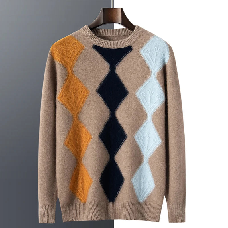 Premium Mink Cashmere Argyle Pullover Sweater