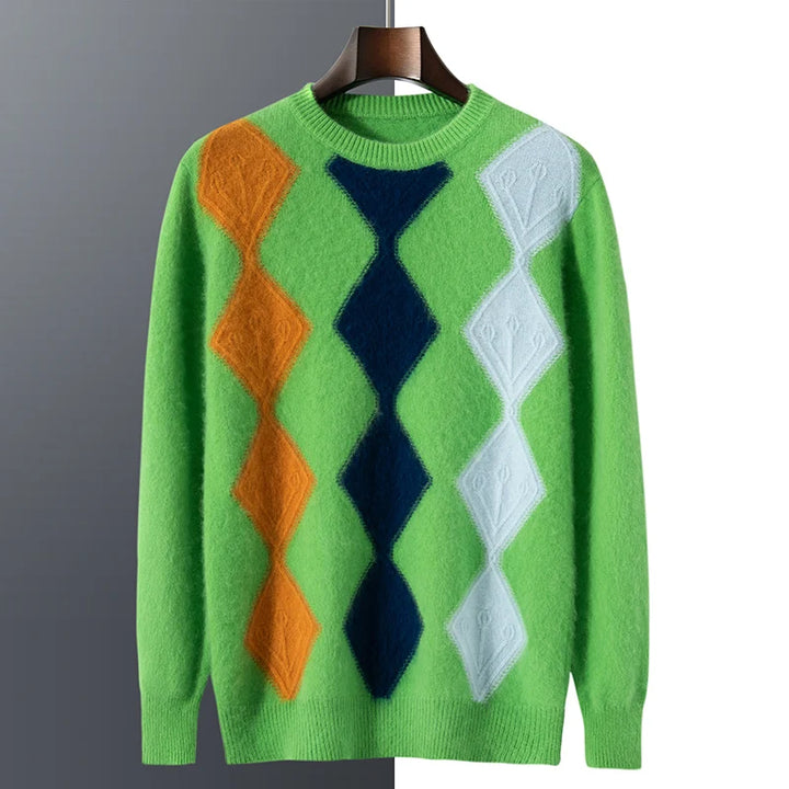 Premium Mink Cashmere Argyle Pullover Sweater