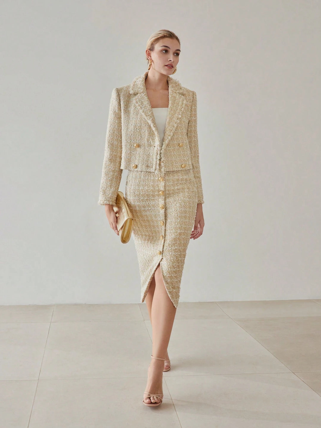 Premium Tweed Cropped Blazer Set