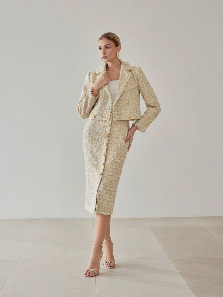 Premium Tweed Cropped Blazer Set