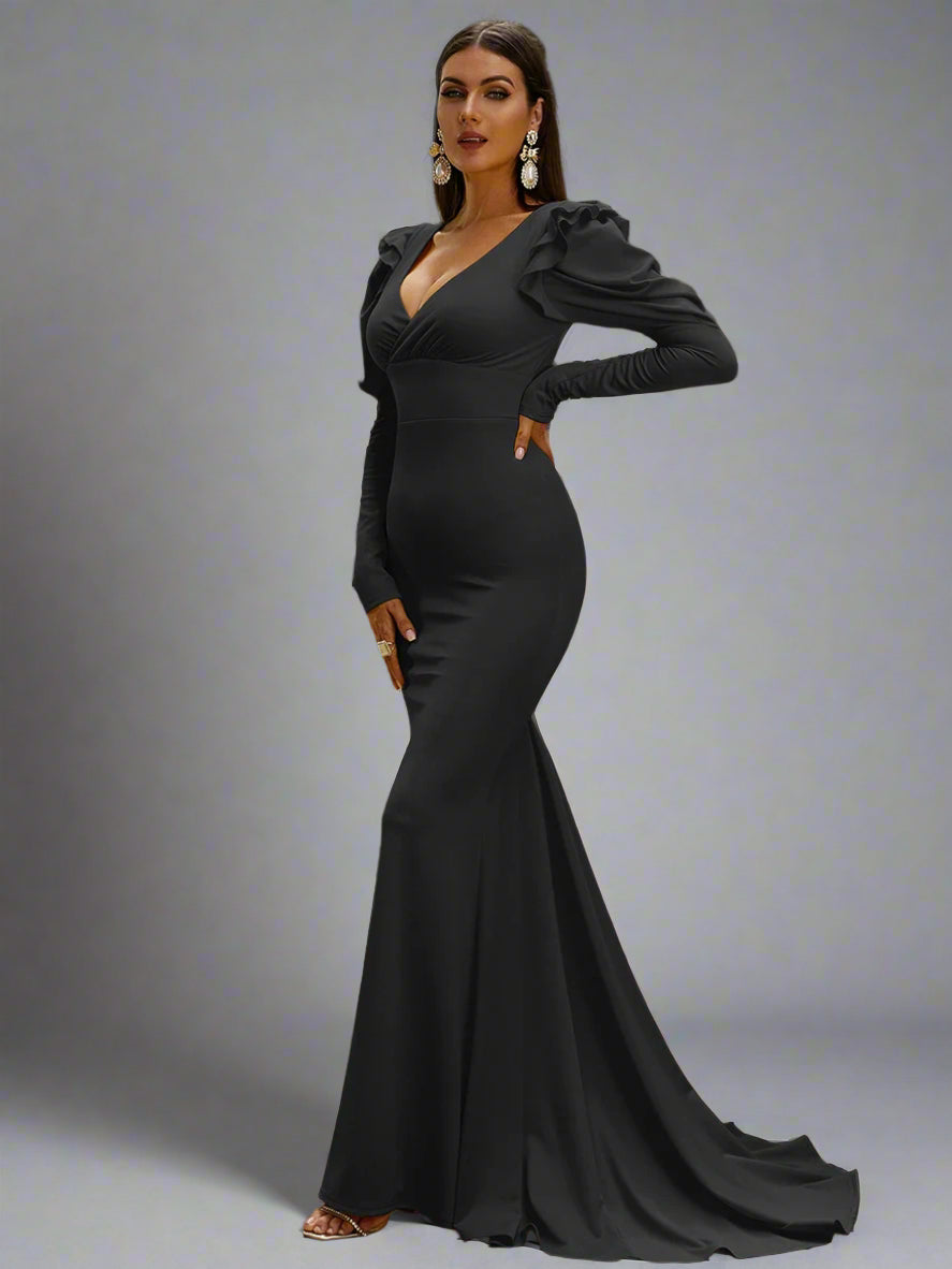Puff Sleeve Formal Mermaid Gown