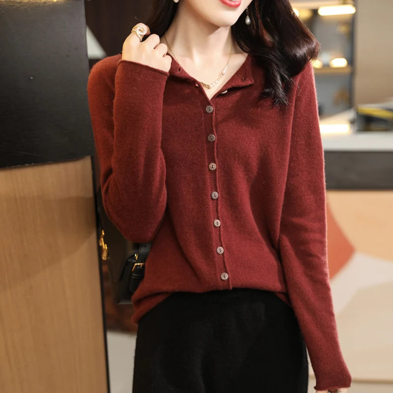 Pure Merino Wool O-Neck Cardigan