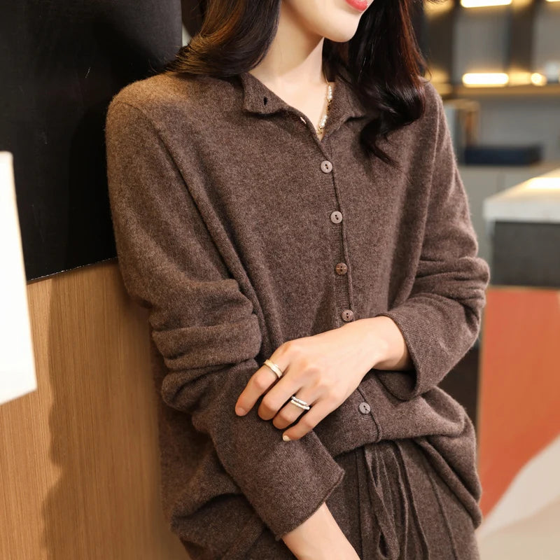 Pure Merino Wool O-Neck Cardigan