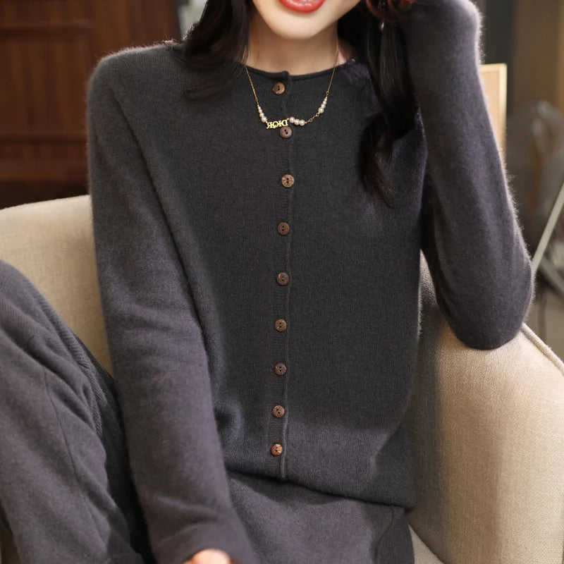 Pure Merino Wool O-Neck Cardigan