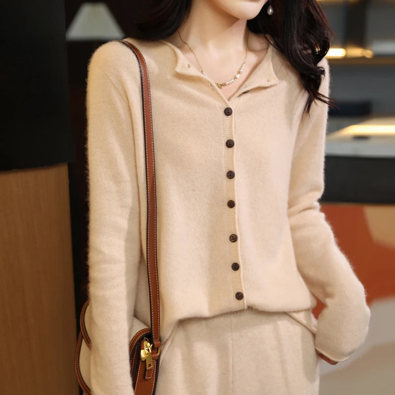 Pure Merino Wool O-Neck Cardigan