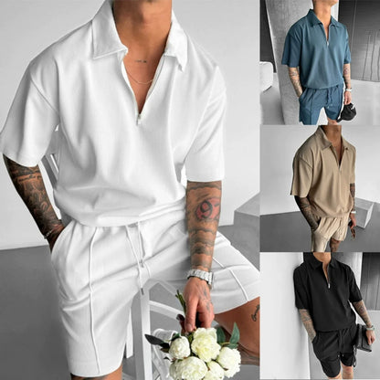 Quarter Zip Polo Shorts Set