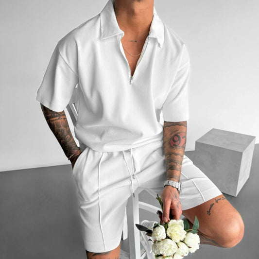 Quarter Zip Polo Shorts Set