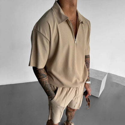 Quarter Zip Polo Shorts Set
