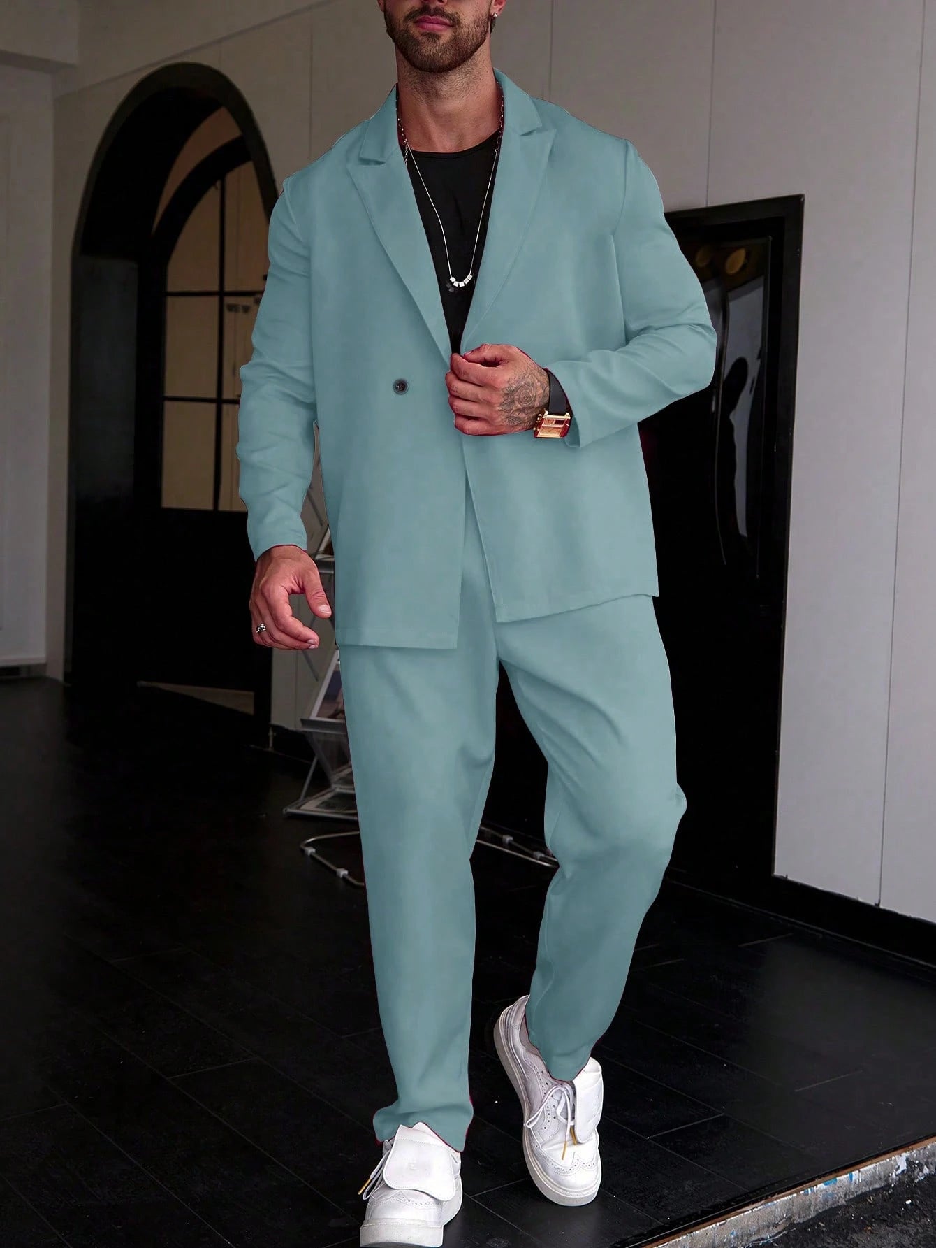 Relaxed-Fit Double-Breasted Suit Set