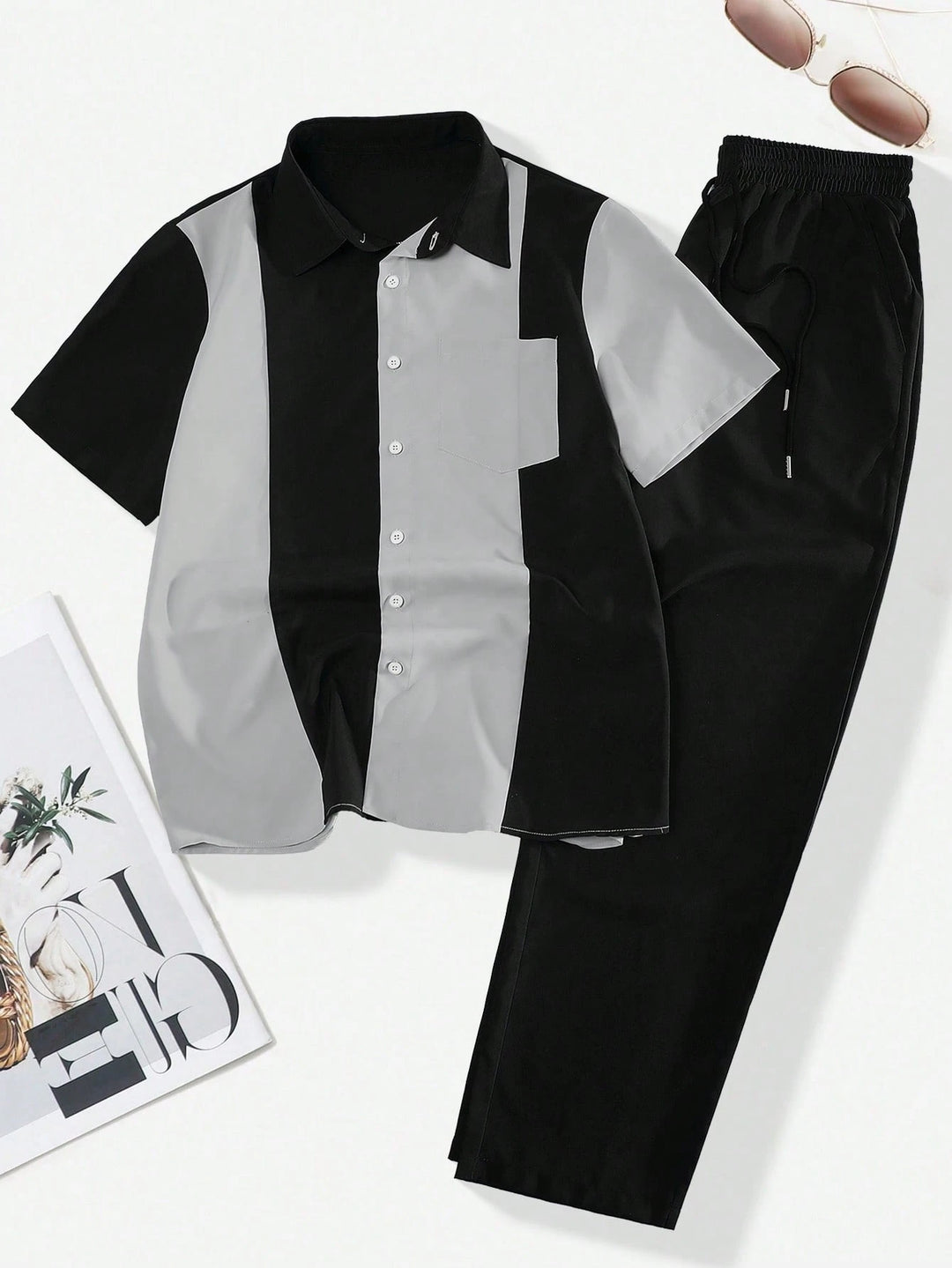 Retro Color Block Bowling Shirt Set