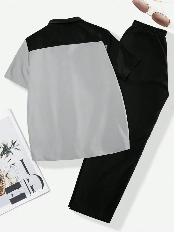 Retro Color Block Bowling Shirt Set