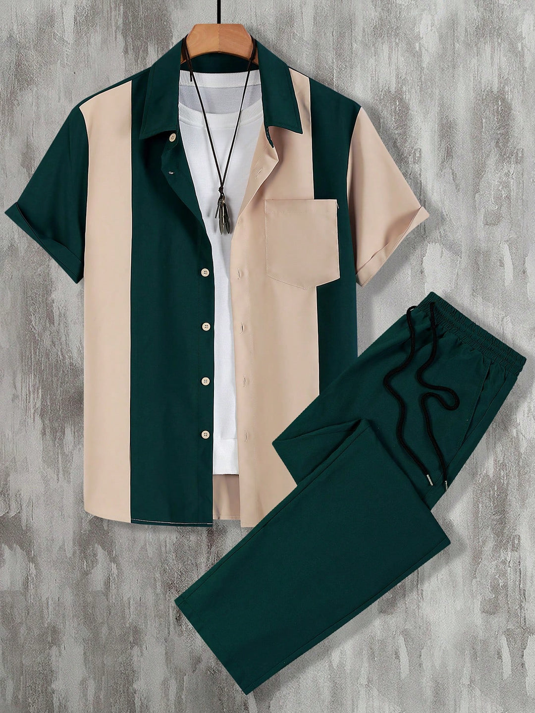 Retro Color Block Bowling Shirt Set