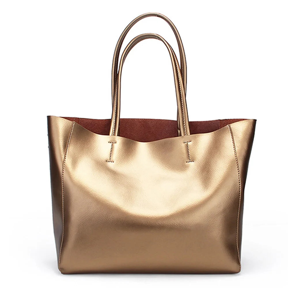 Reversible Metallic Leather Tote Bag