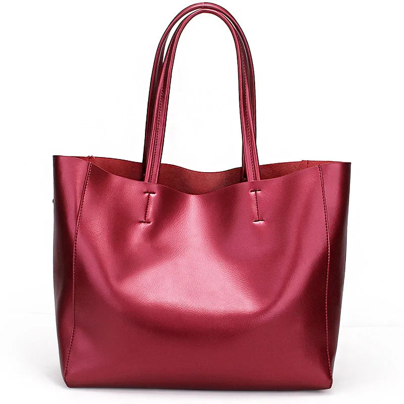 Reversible Metallic Leather Tote Bag