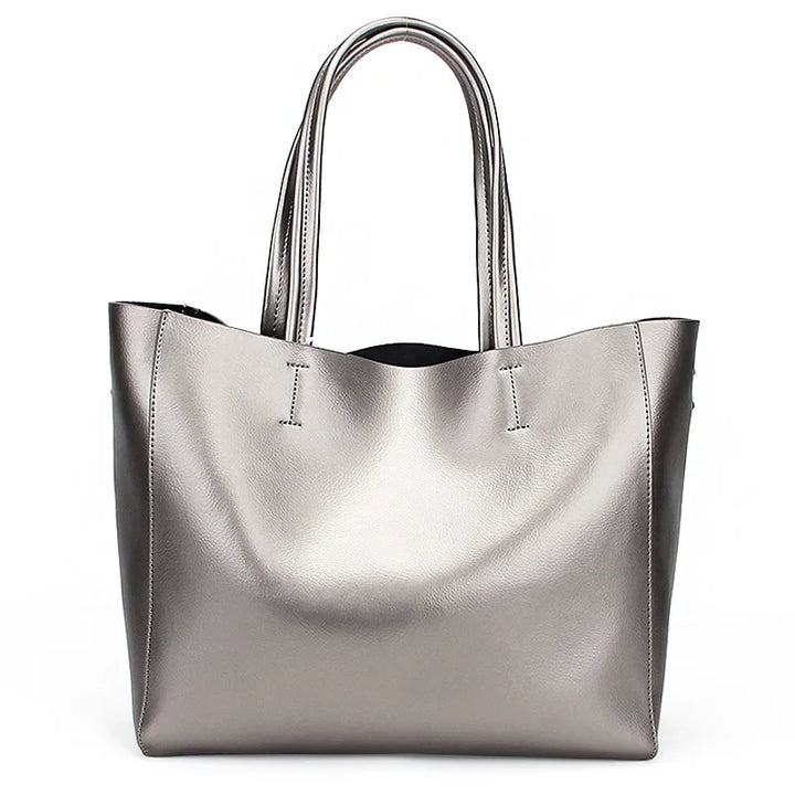 Reversible Metallic Leather Tote Bag