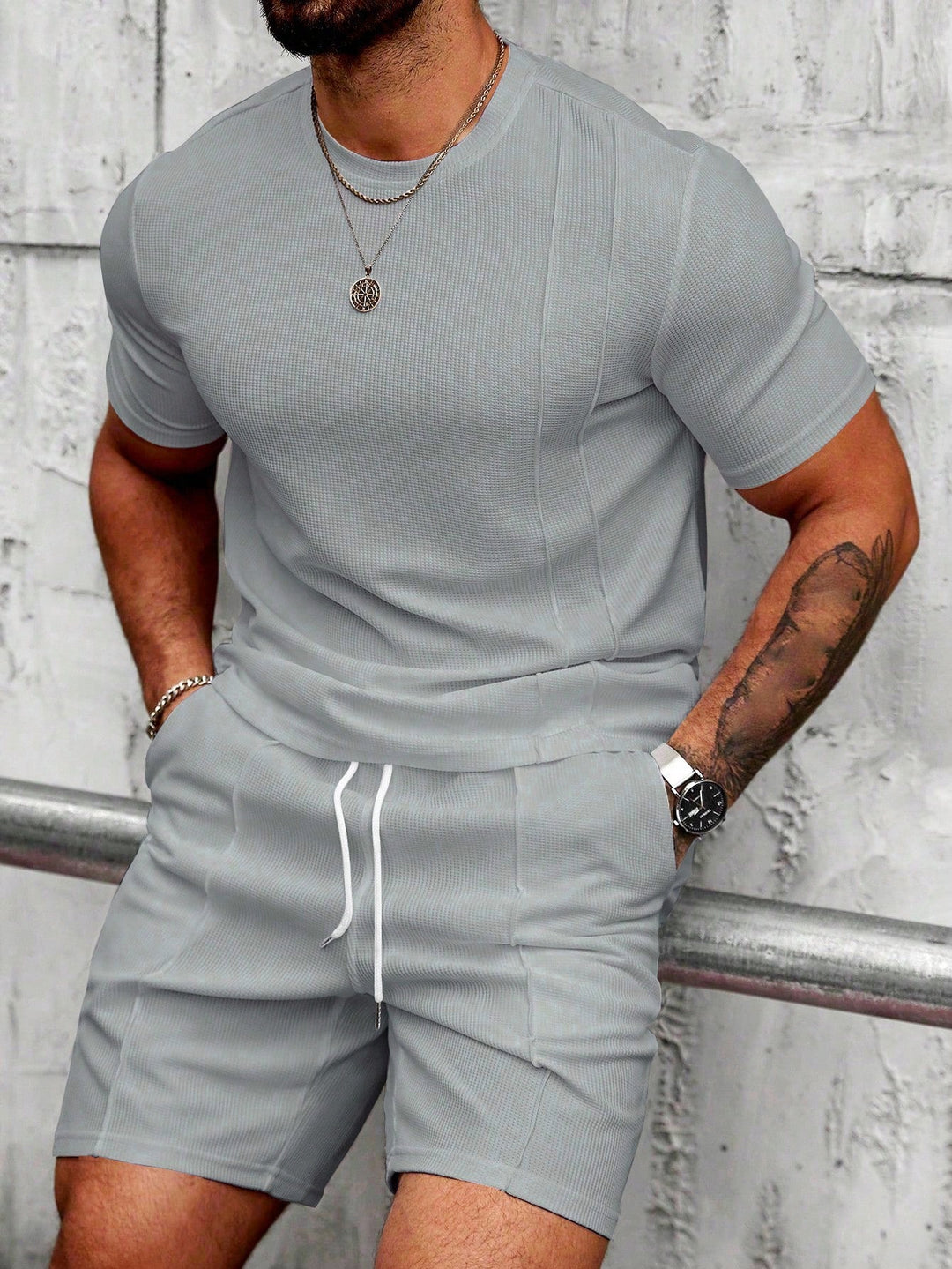 Ribbed Pintuck Shorts Set