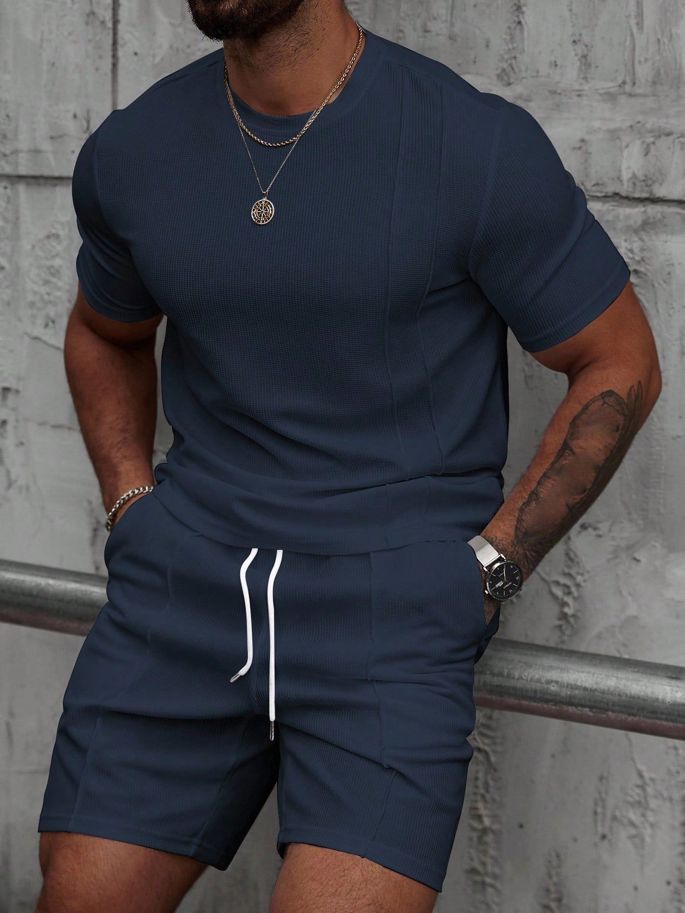Ribbed Pintuck Shorts Set