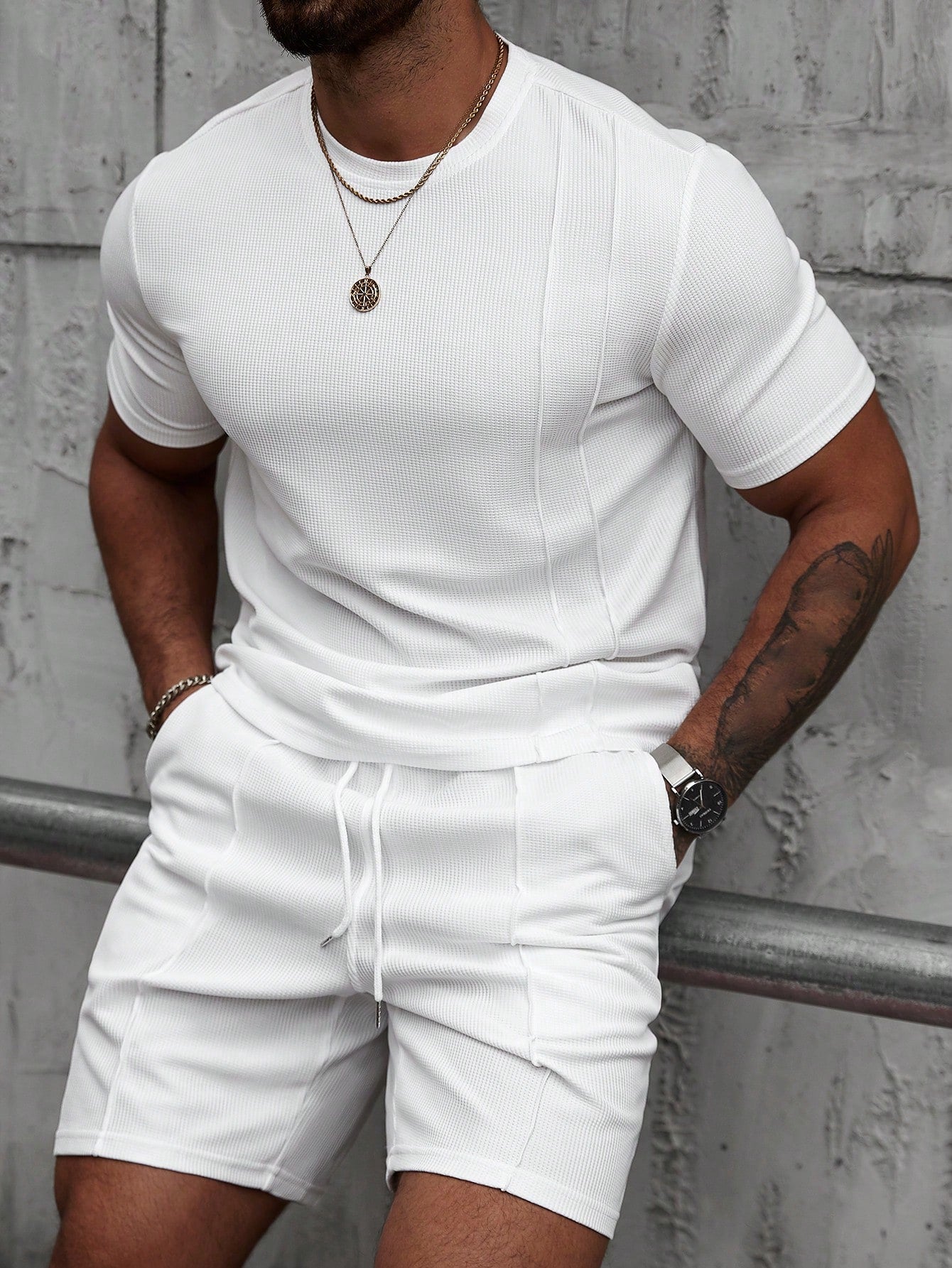 Ribbed Pintuck Shorts Set