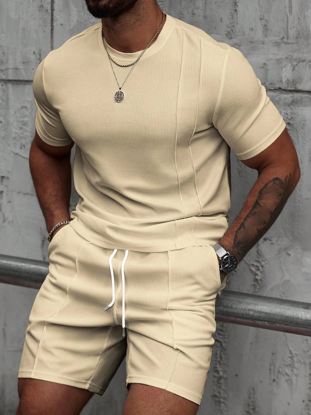 Ribbed Pintuck Shorts Set