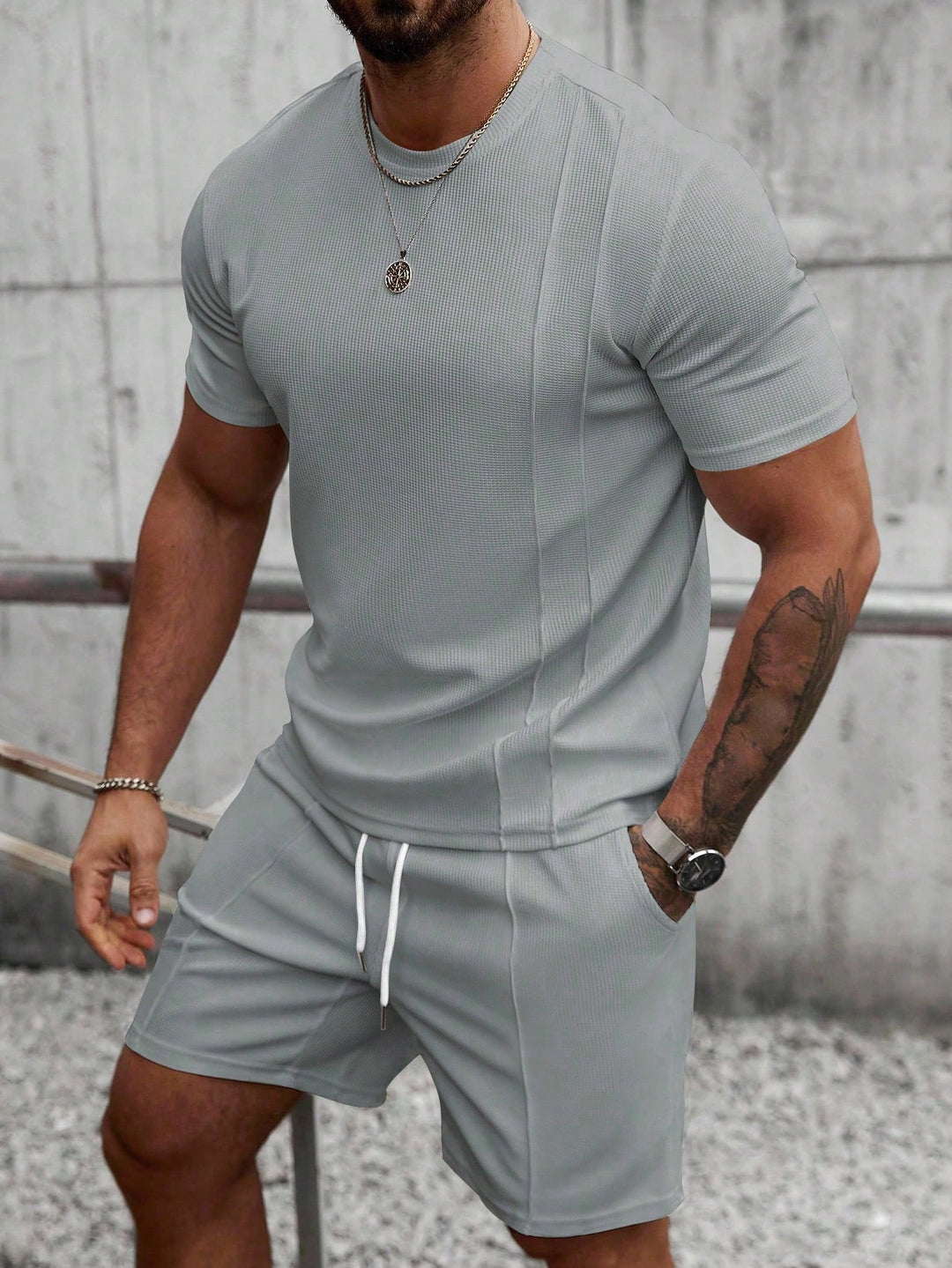 Ribbed Pintuck Shorts Set