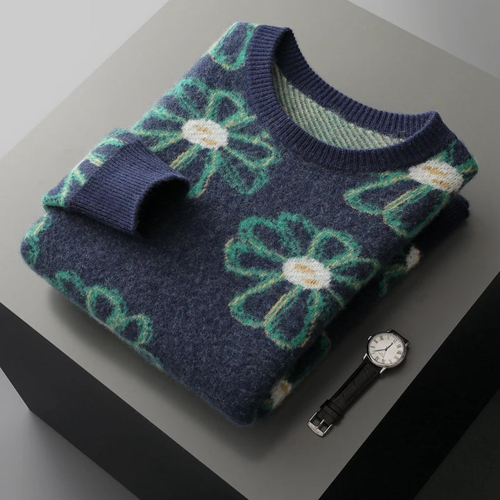 ChiClick | Floral Jacquard Cashmere Pullover Sweater