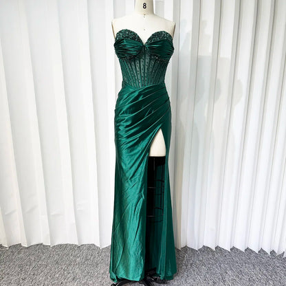 Satin Corset Slit Evening Gown