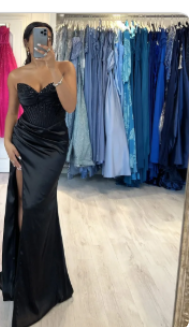 Satin Corset Slit Evening Gown