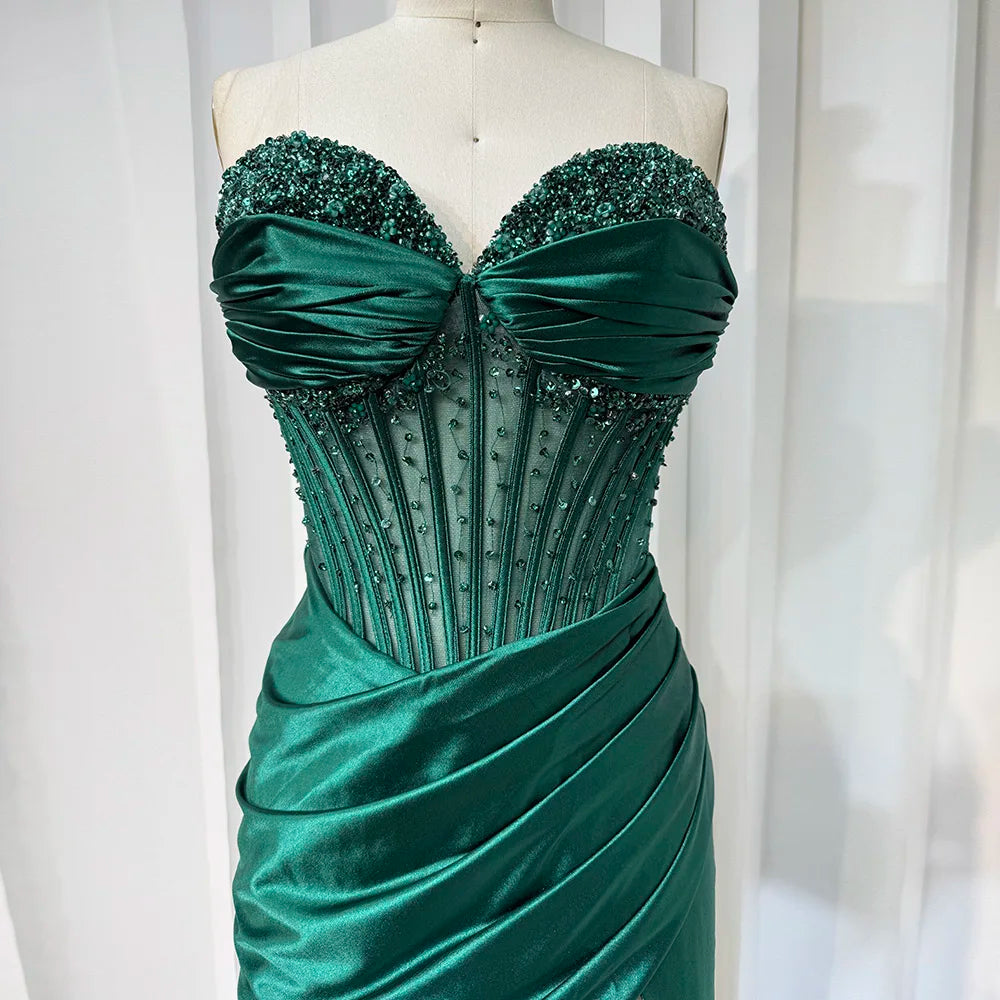 Satin Corset Slit Evening Gown