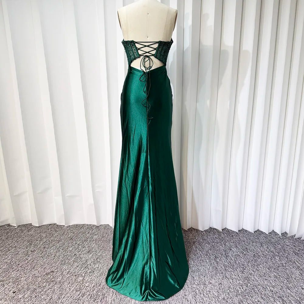 Satin Corset Slit Evening Gown