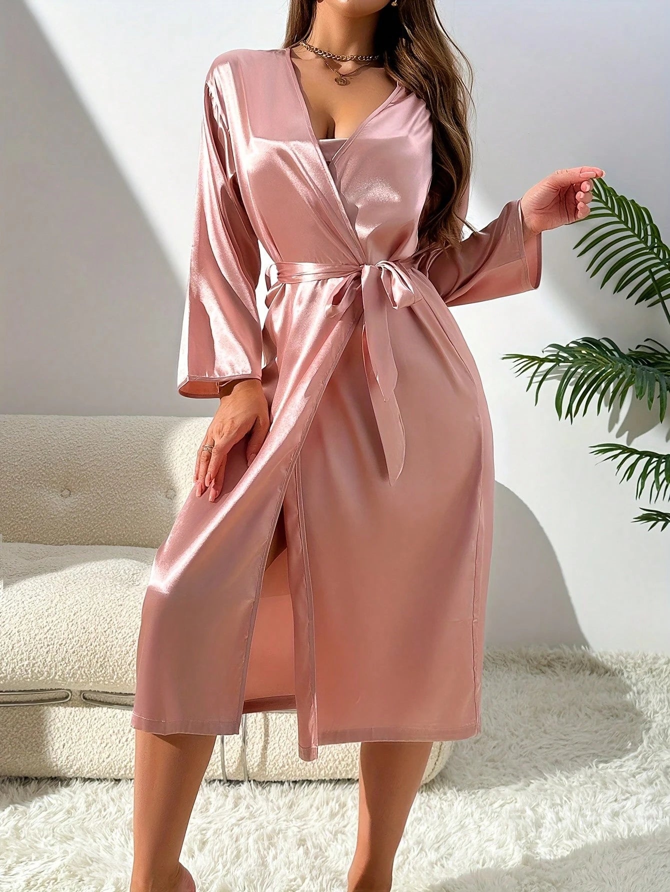 Satin Cowl Neck Robe and Slip Set