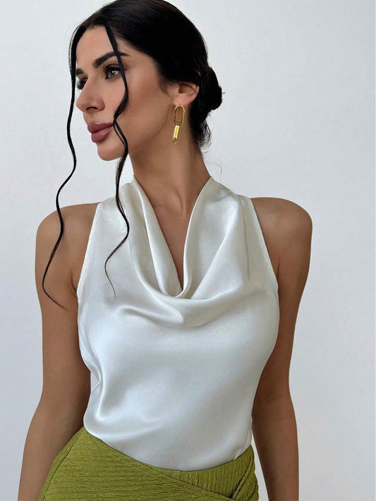 Satin Cowl Neck Sleeveless Top