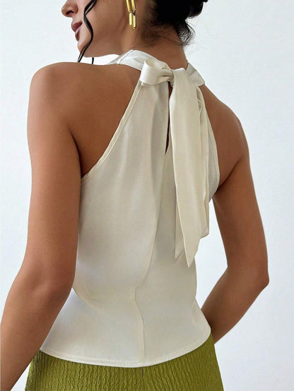 Satin Cowl Neck Sleeveless Top