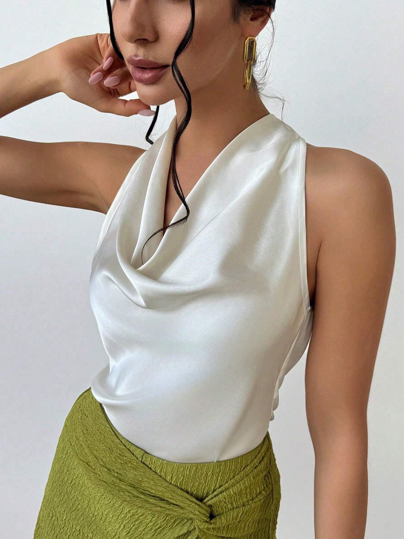 Satin Cowl Neck Sleeveless Top